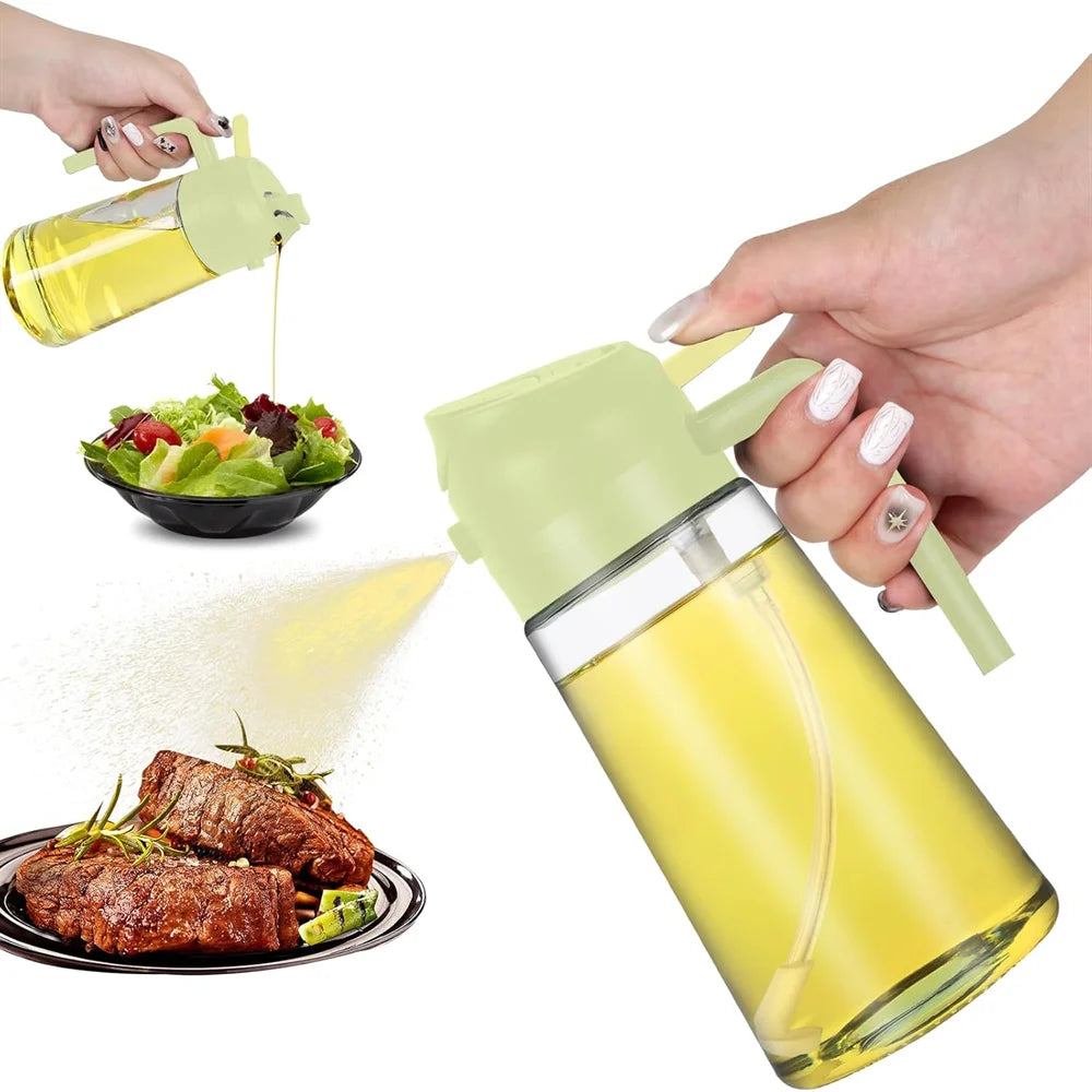 Glass Oil Dispenser – 2-in-1 Spray & Pour Bottle (470ml / 16oz) with Auto-Flip Lid & No-Drip Design