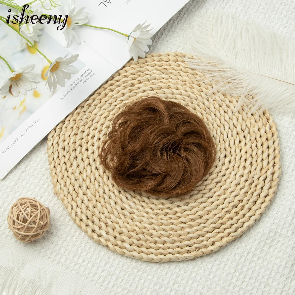Messy Bun Hair Piece Natural Curly Updo Extension with Elastic Band Ponytail Bun for Women