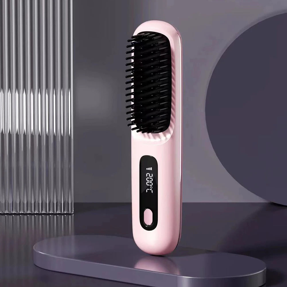 Cordless Rechargeable Hair Straightener Brush with Negative Ions – Effortless Styling for Fluffy, Curly Hair!