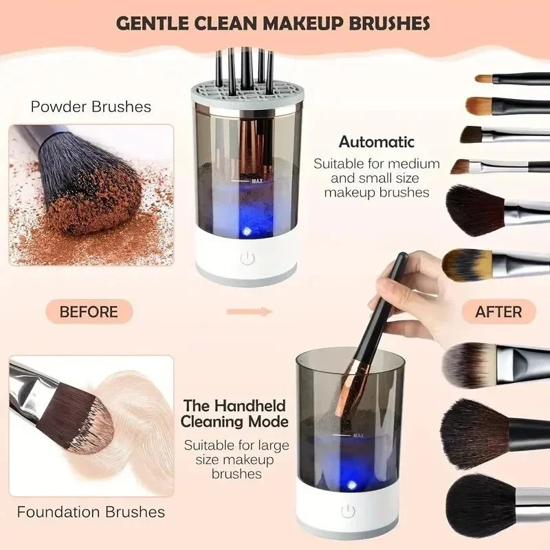 Rechargeable Electric Makeup Brush Cleaner – Quick & Portable USB Brush Washing Machine with 8 Collars