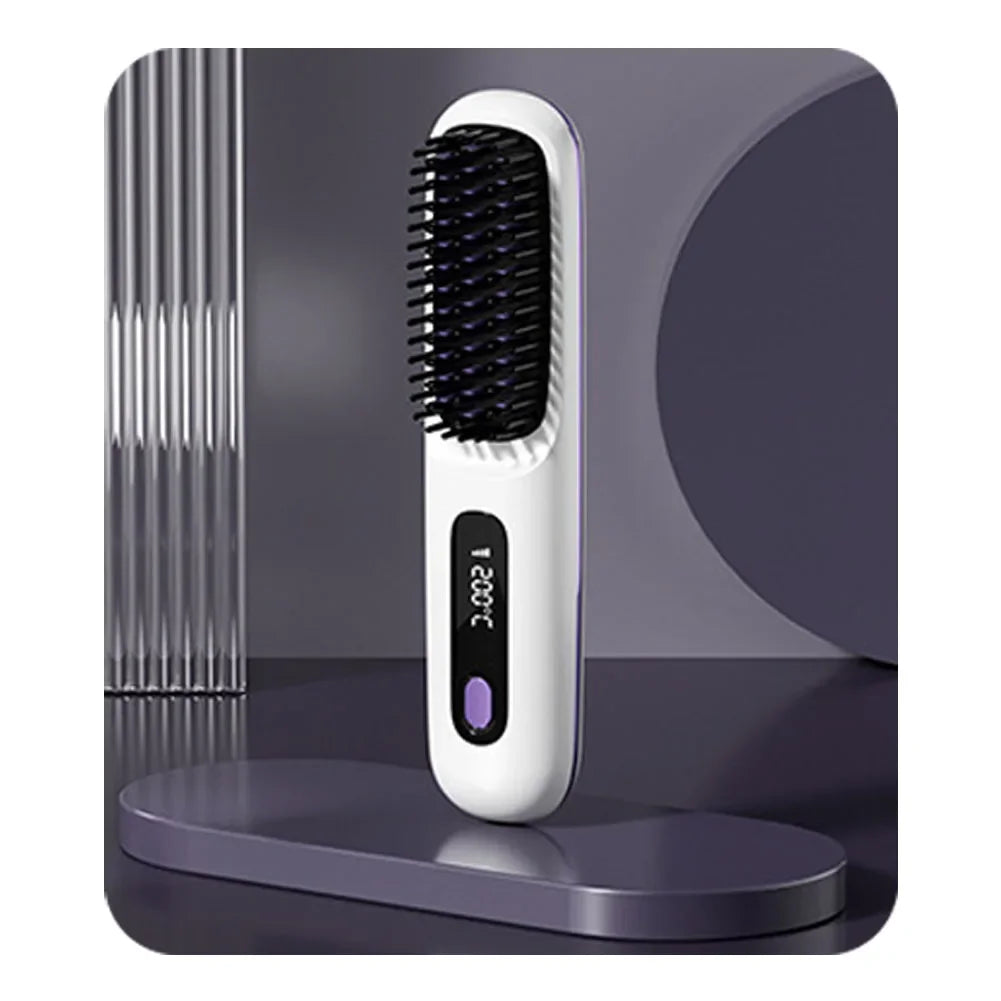 Cordless Rechargeable Hair Straightener Brush with Negative Ions – Effortless Styling for Fluffy, Curly Hair!