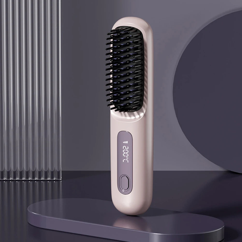 Cordless Rechargeable Hair Straightener Brush with Negative Ions – Effortless Styling for Fluffy, Curly Hair!
