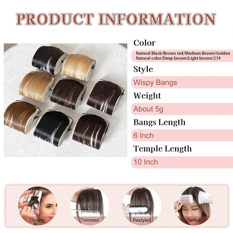Invisible Air Bangs Clip-In – 100% Human Hair Fringe Extension for Women, Natural Look Styling Piece