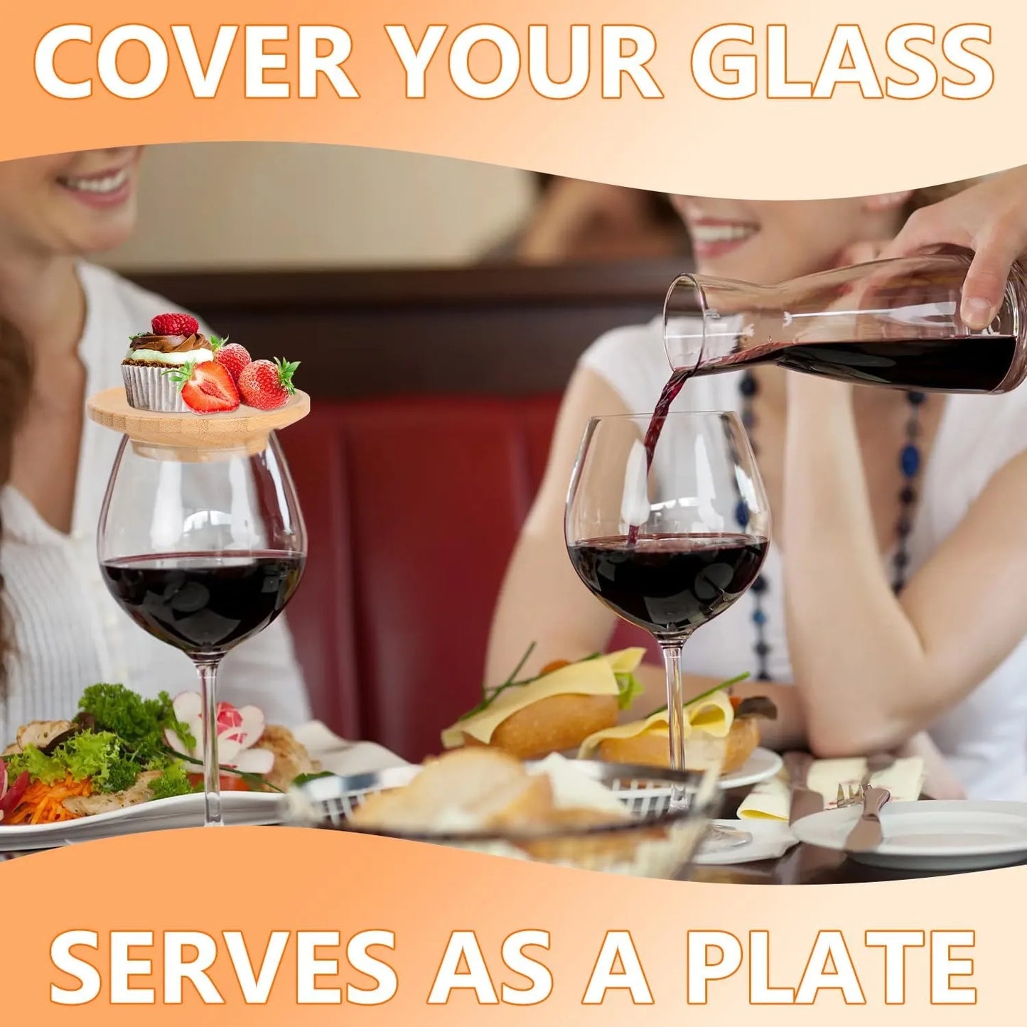 Bamboo Wine Glass Topper Charcuterie Plates – 1/2/4 Pcs Coaster Boards for Parties, Restaurants & Bars