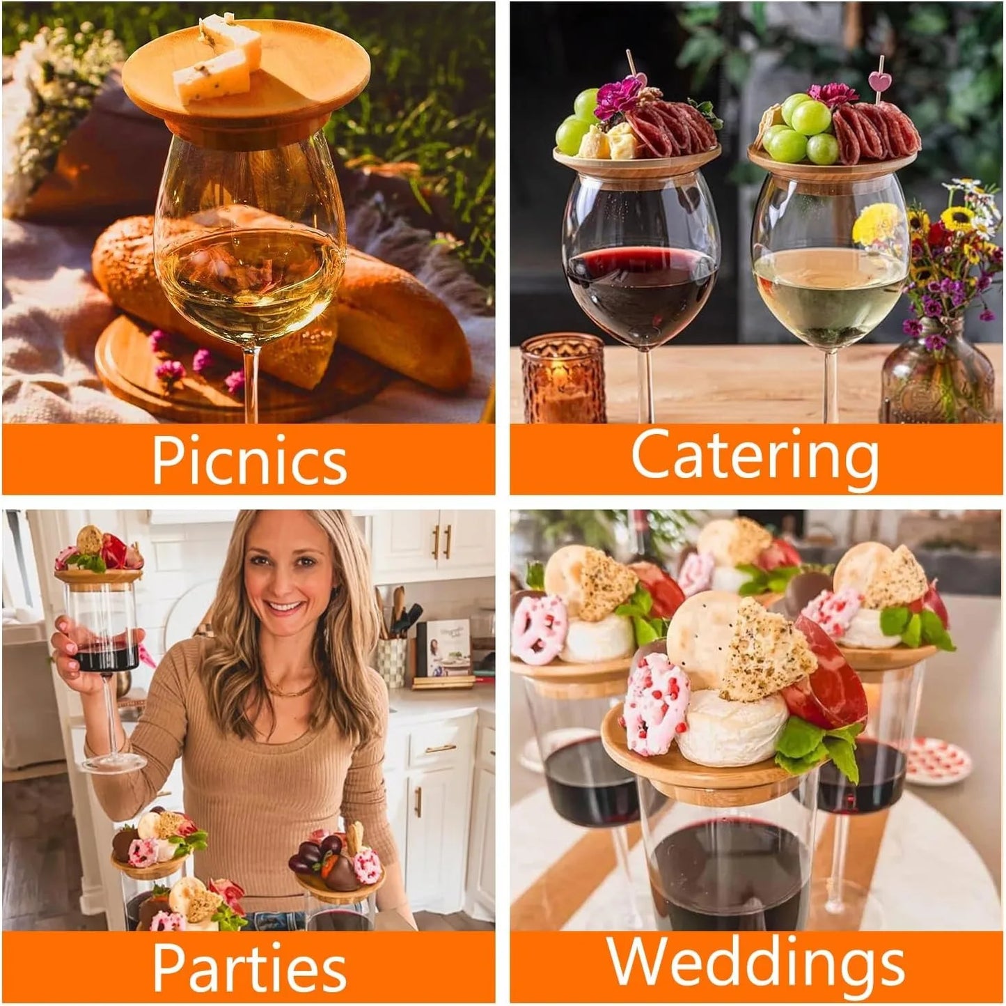 Bamboo Wine Glass Topper Charcuterie Plates – 1/2/4 Pcs Coaster Boards for Parties, Restaurants & Bars