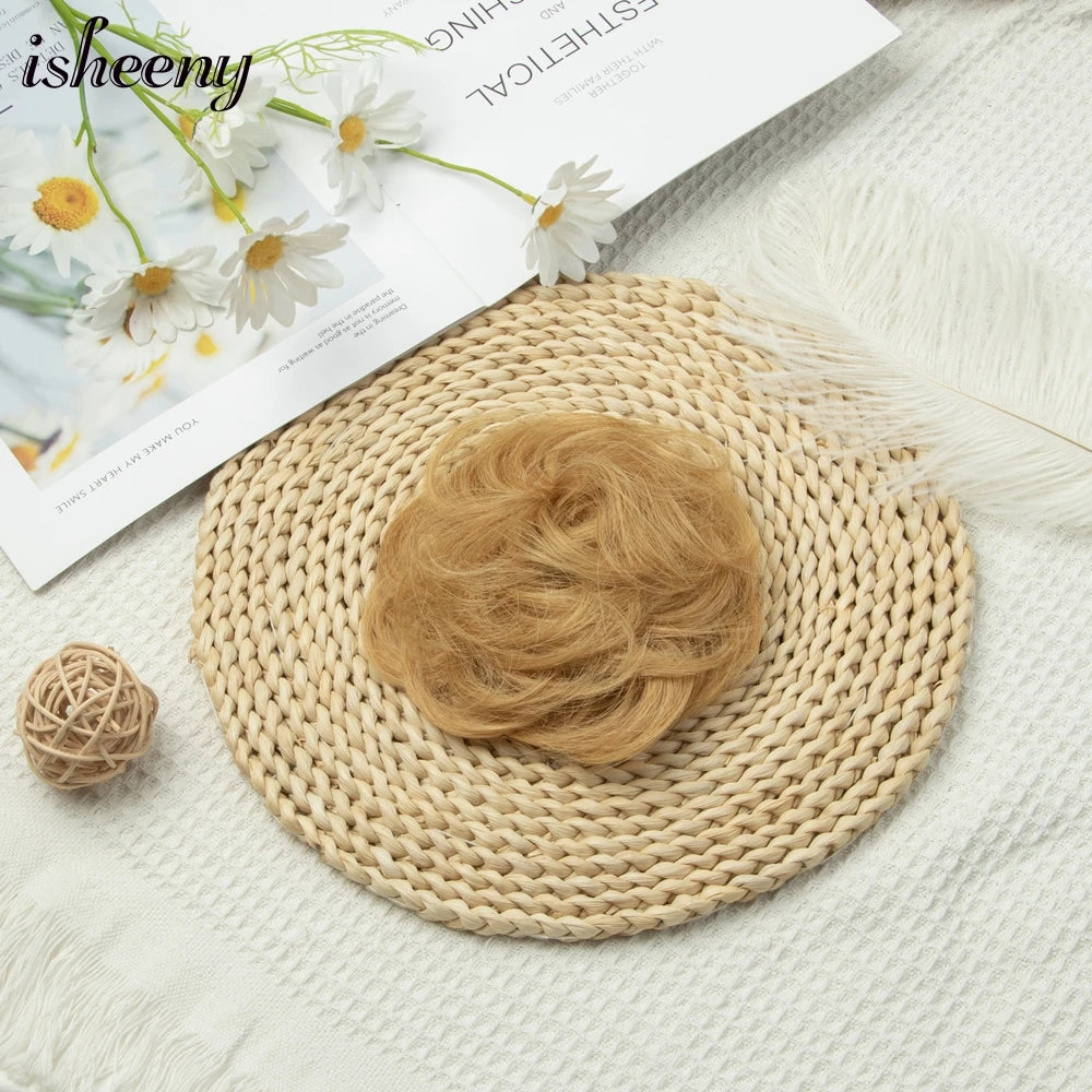 Messy Bun Hair Piece Natural Curly Updo Extension with Elastic Band Ponytail Bun for Women