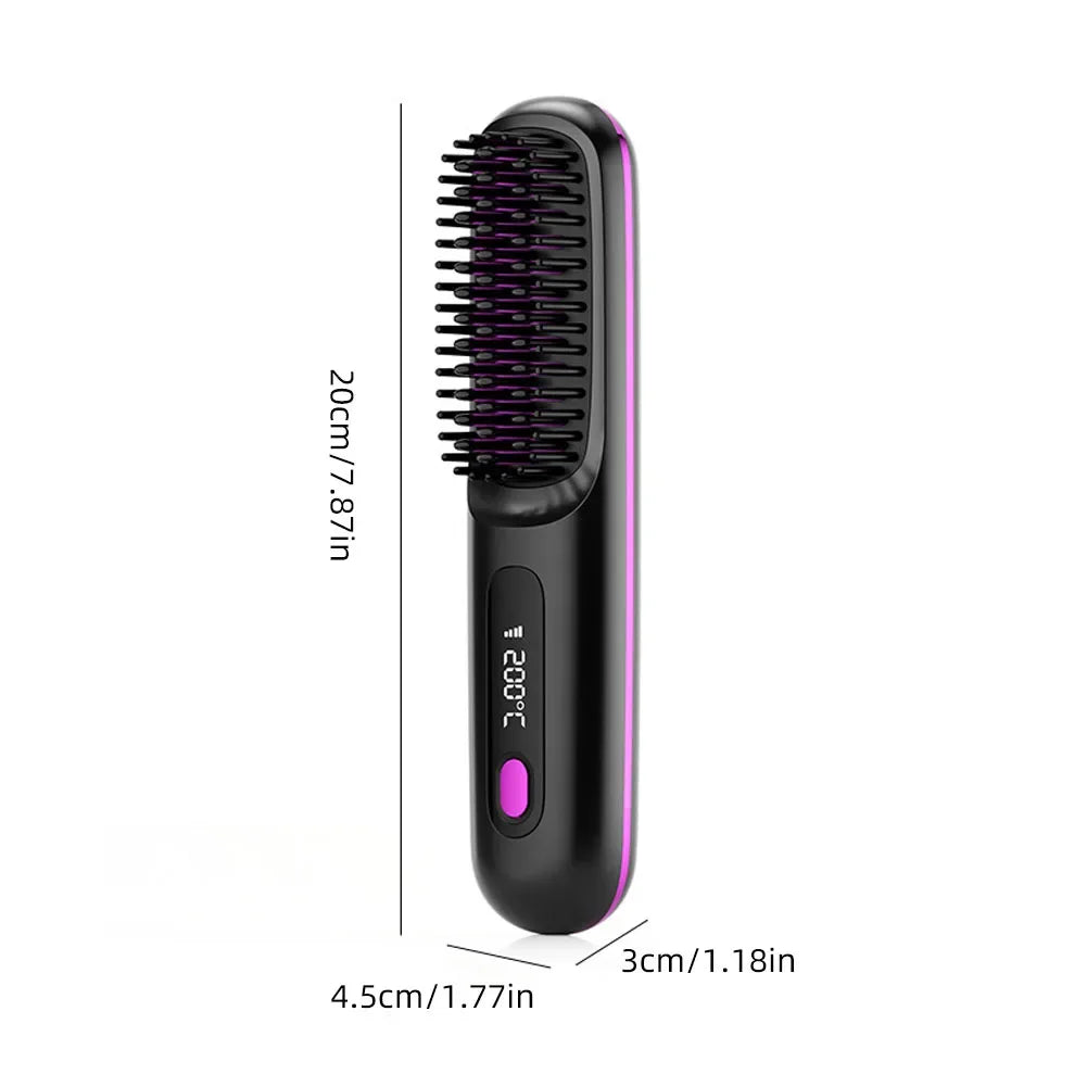 Cordless Rechargeable Hair Straightener Brush with Negative Ions – Effortless Styling for Fluffy, Curly Hair!