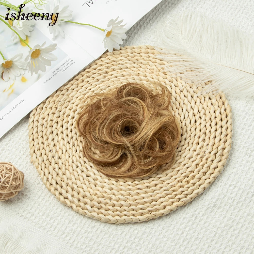 Messy Bun Hair Piece Natural Curly Updo Extension with Elastic Band Ponytail Bun for Women