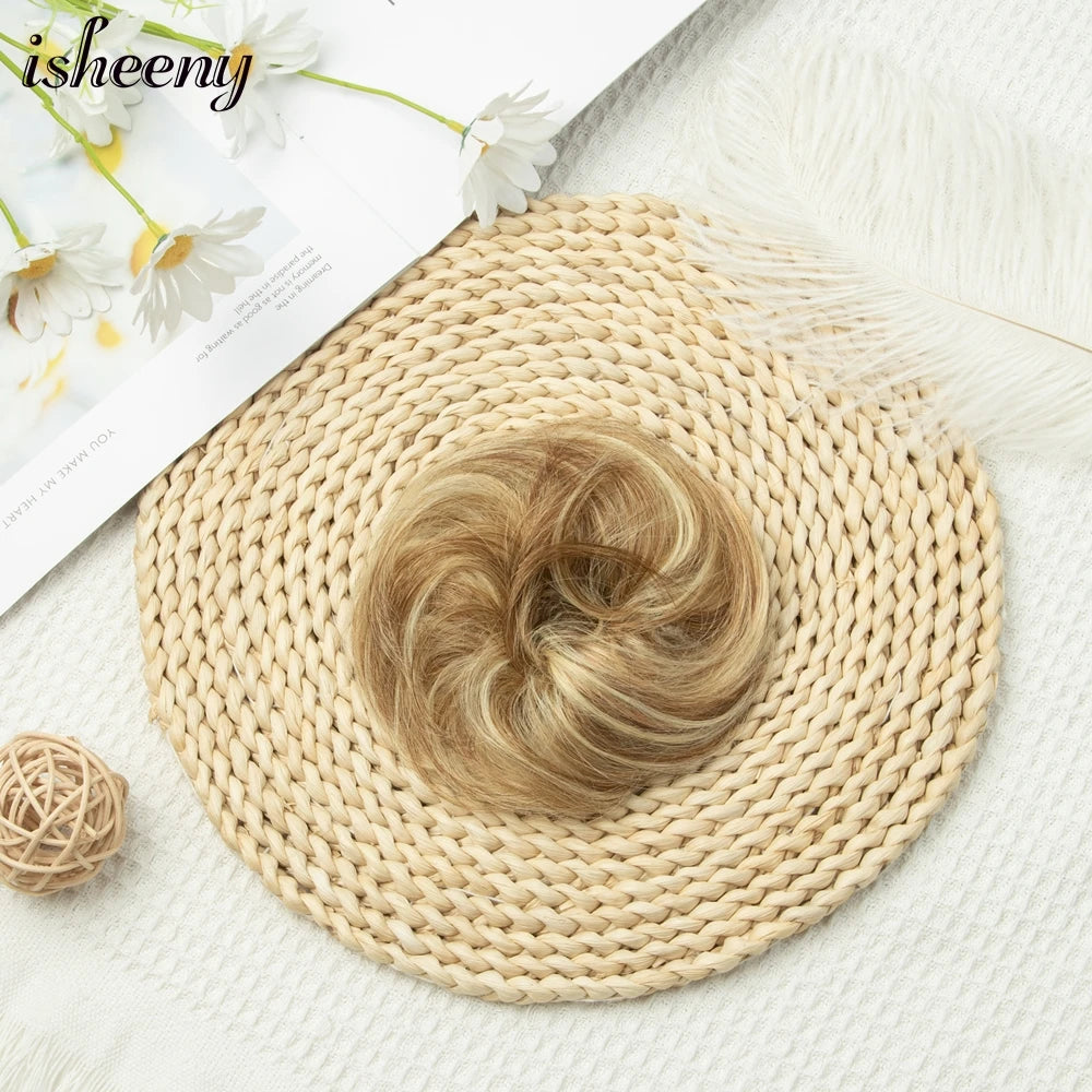 Messy Bun Hair Piece Natural Curly Updo Extension with Elastic Band Ponytail Bun for Women
