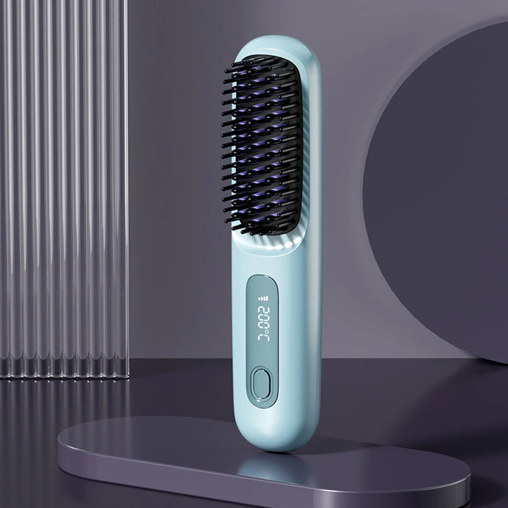 Cordless Rechargeable Hair Straightener Brush with Negative Ions – Effortless Styling for Fluffy, Curly Hair!