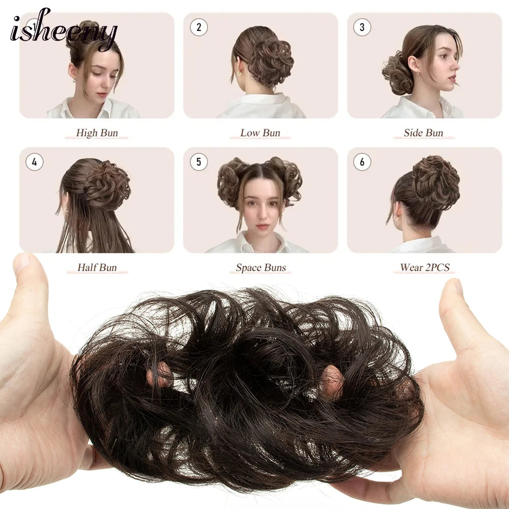 Messy Bun Hair Piece Natural Curly Updo Extension with Elastic Band Ponytail Bun for Women