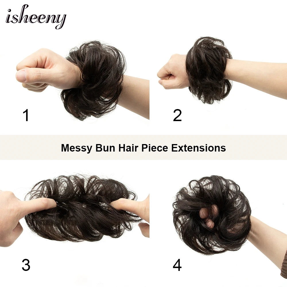 Messy Bun Hair Piece Natural Curly Updo Extension with Elastic Band Ponytail Bun for Women