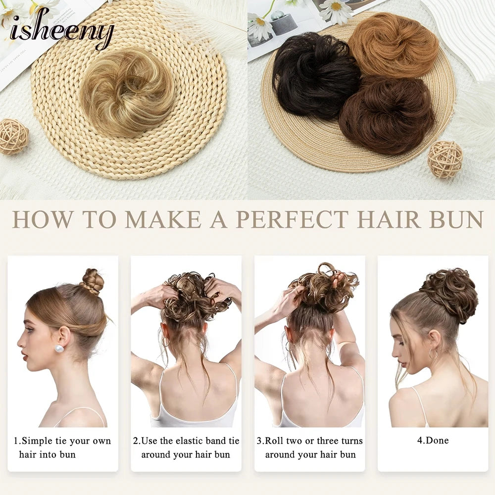 Messy Bun Hair Piece Natural Curly Updo Extension with Elastic Band Ponytail Bun for Women