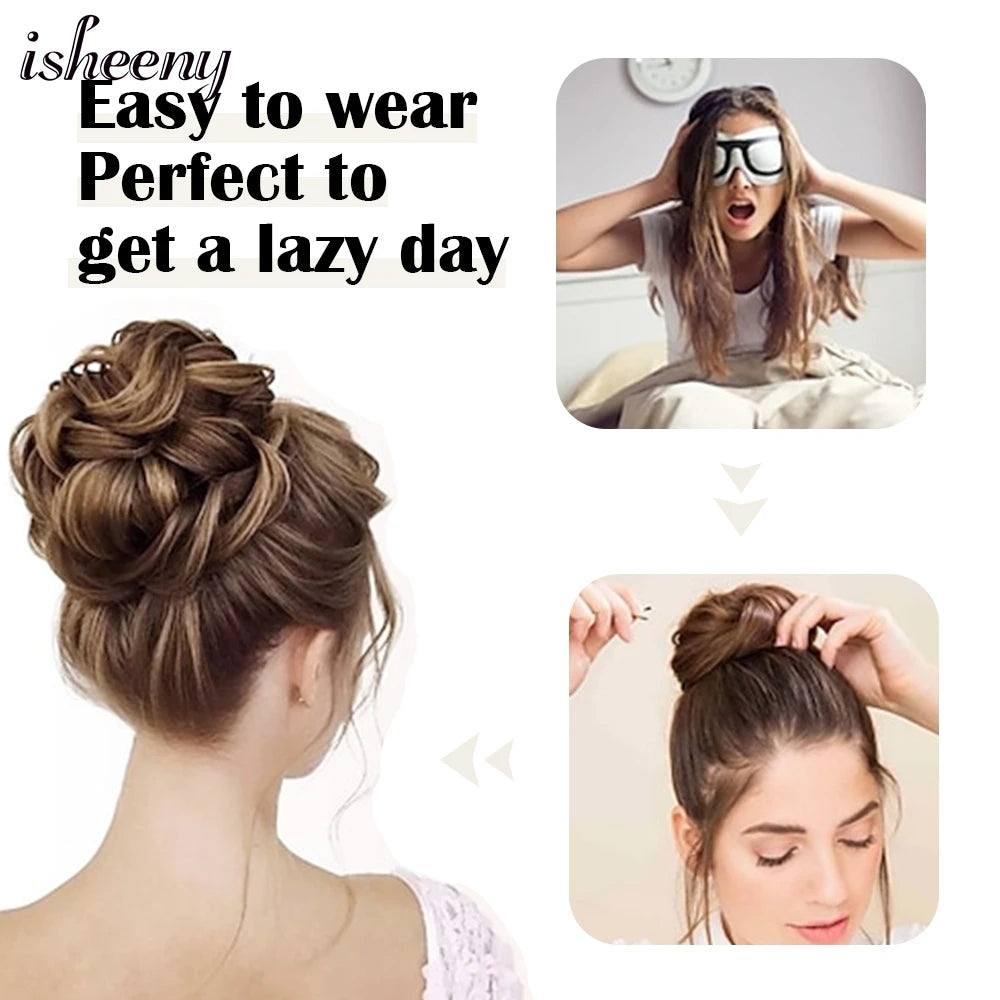 Messy Bun Hair Piece Natural Curly Updo Extension with Elastic Band Ponytail Bun for Women