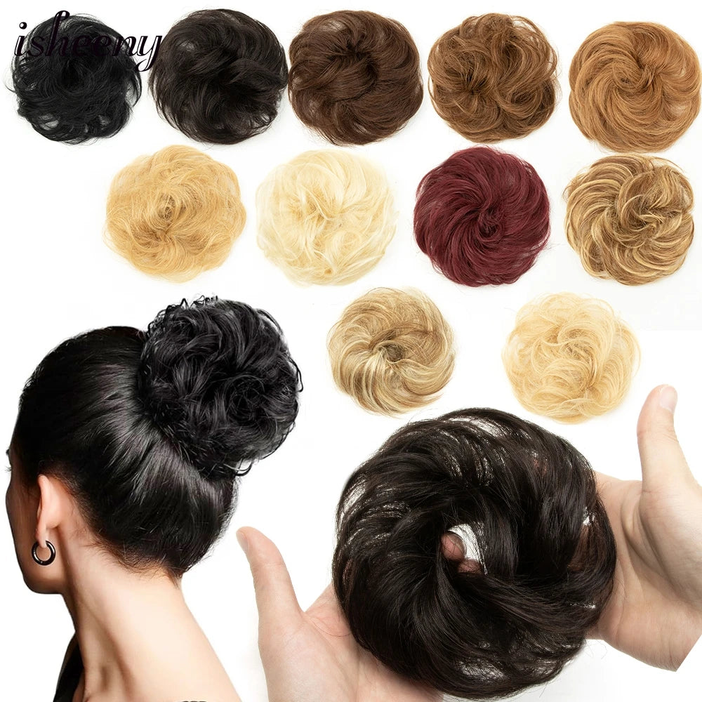 Messy Bun Hair Piece Natural Curly Updo Extension with Elastic Band Ponytail Bun for Women