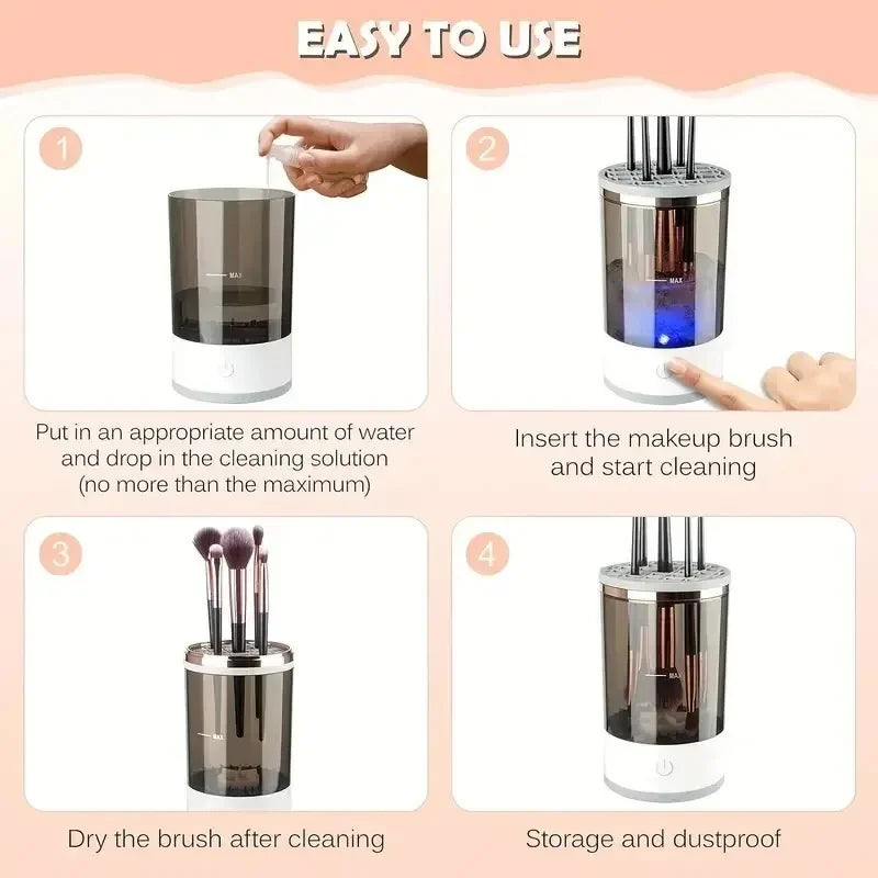 Rechargeable Electric Makeup Brush Cleaner – Quick & Portable USB Brush Washing Machine with 8 Collars