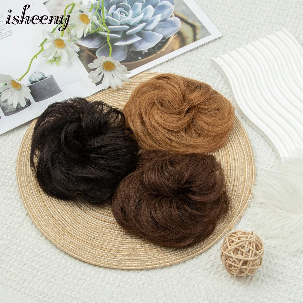 Messy Bun Hair Piece Natural Curly Updo Extension with Elastic Band Ponytail Bun for Women