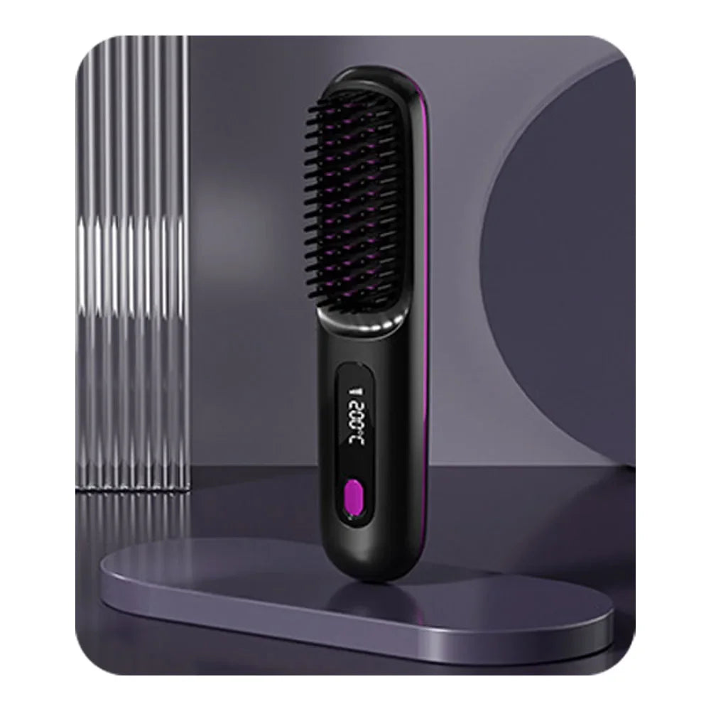 Cordless Rechargeable Hair Straightener Brush with Negative Ions – Effortless Styling for Fluffy, Curly Hair!