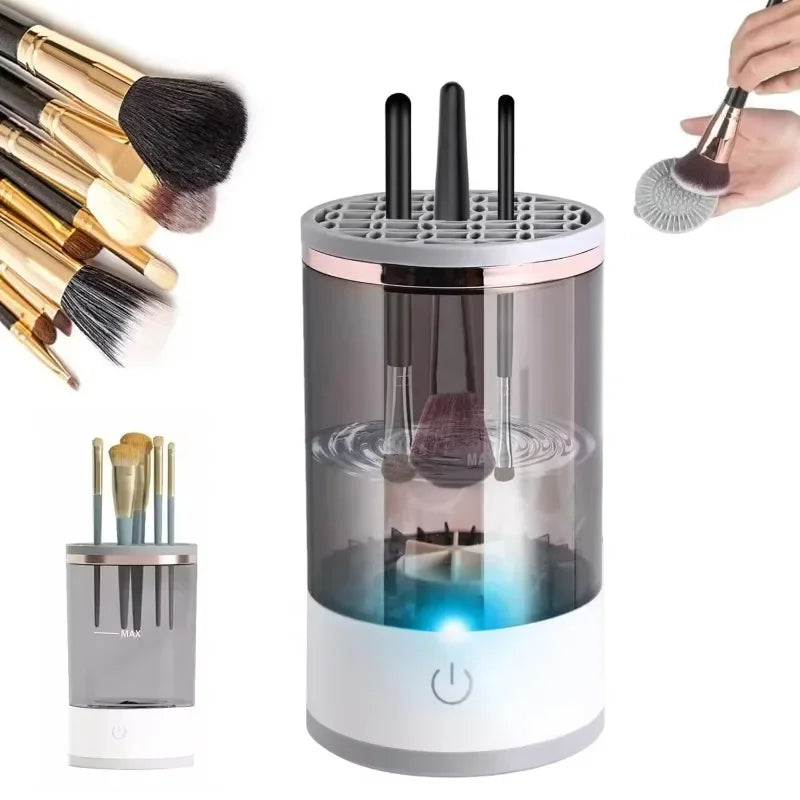 Rechargeable Electric Makeup Brush Cleaner – Quick & Portable USB Brush Washing Machine with 8 Collars