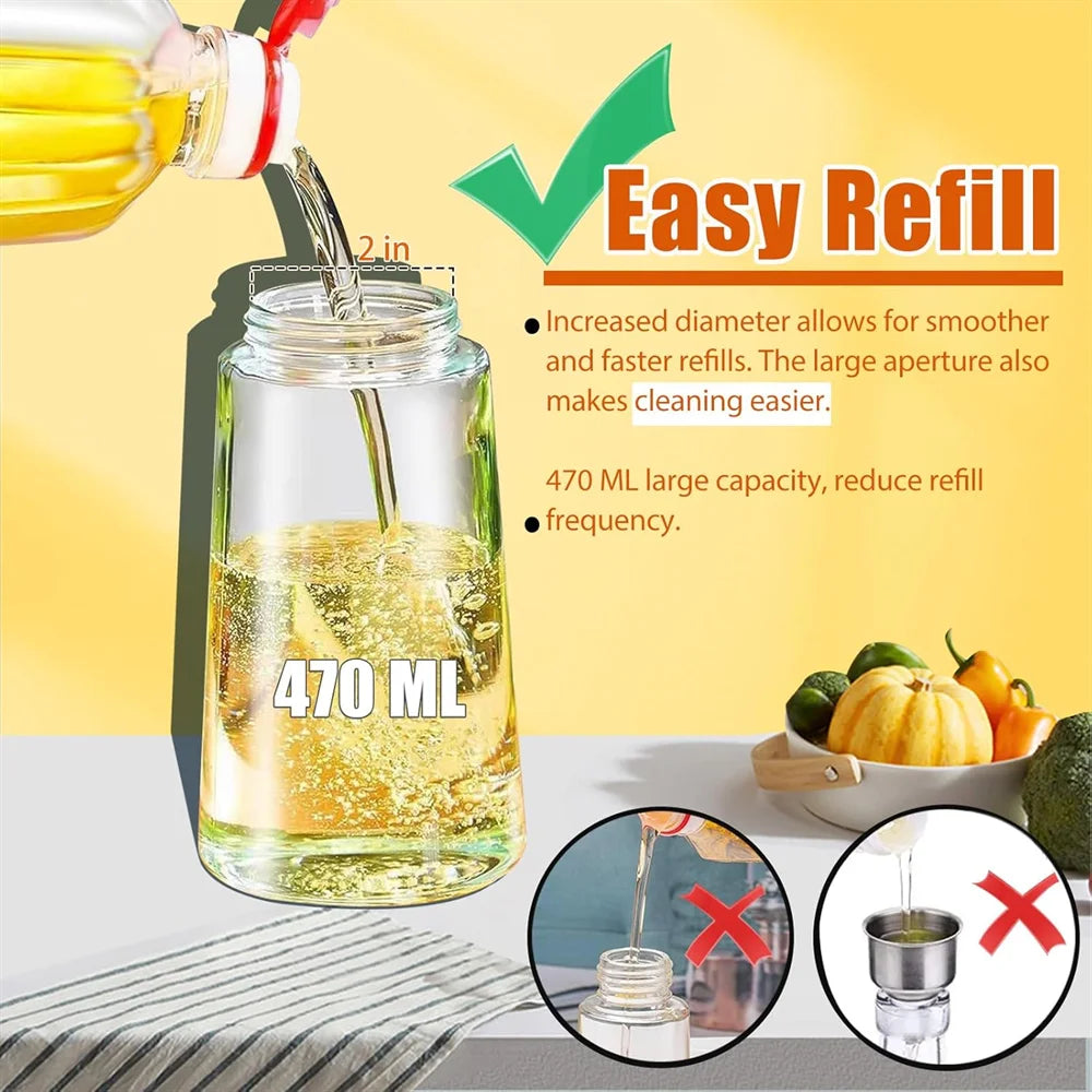 Glass Oil Dispenser – 2-in-1 Spray & Pour Bottle (470ml / 16oz) with Auto-Flip Lid & No-Drip Design