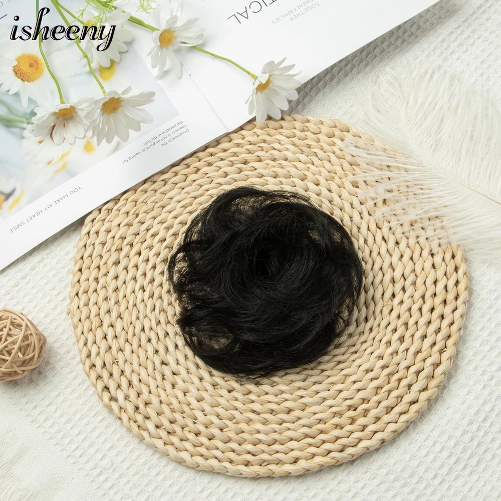 Messy Bun Hair Piece Natural Curly Updo Extension with Elastic Band Ponytail Bun for Women
