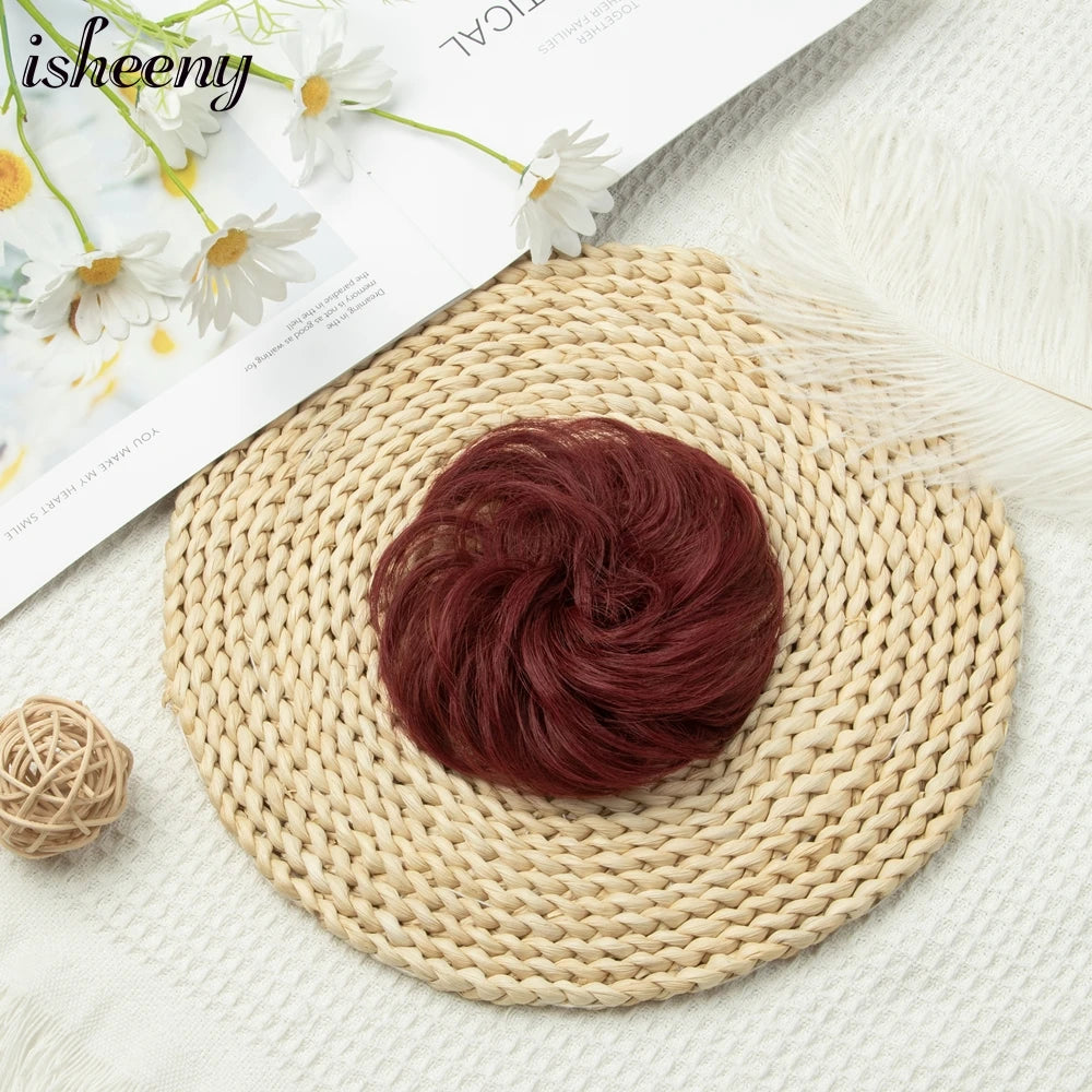 Messy Bun Hair Piece Natural Curly Updo Extension with Elastic Band Ponytail Bun for Women