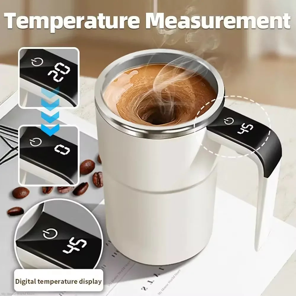 Smart Self-Stirring Coffee Mug – USB Rechargeable Magnetic Thermal Cup with LCD Display