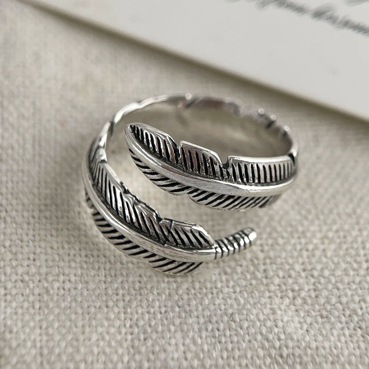925 Sterling Silver Rings for Women Men Wide Vintage Feather Open Ring for Birthday Party Gift