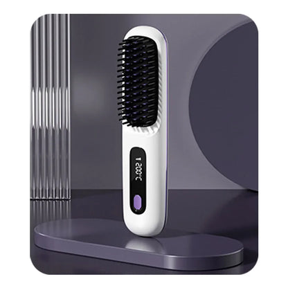 Cordless Rechargeable Hair Straightener Brush with Negative Ions – Effortless Styling for Fluffy, Curly Hair!