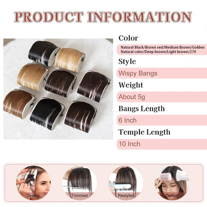 Invisible Air Bangs Clip-In – 100% Human Hair Fringe Extension for Women, Natural Look Styling Piece