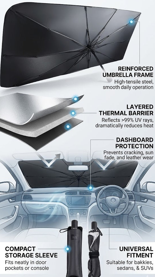Ultimate Car Sunshade Umbrella - Foldable Heat & UV Protector for Your Windscreen