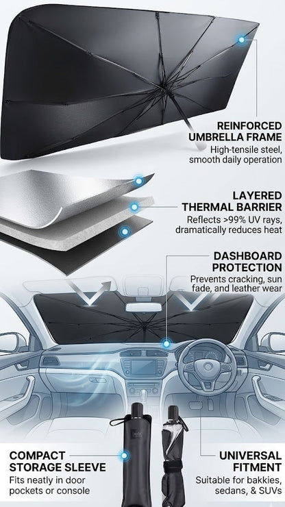 Ultimate Car Sunshade Umbrella - Foldable Heat & UV Protector for Your Windscreen