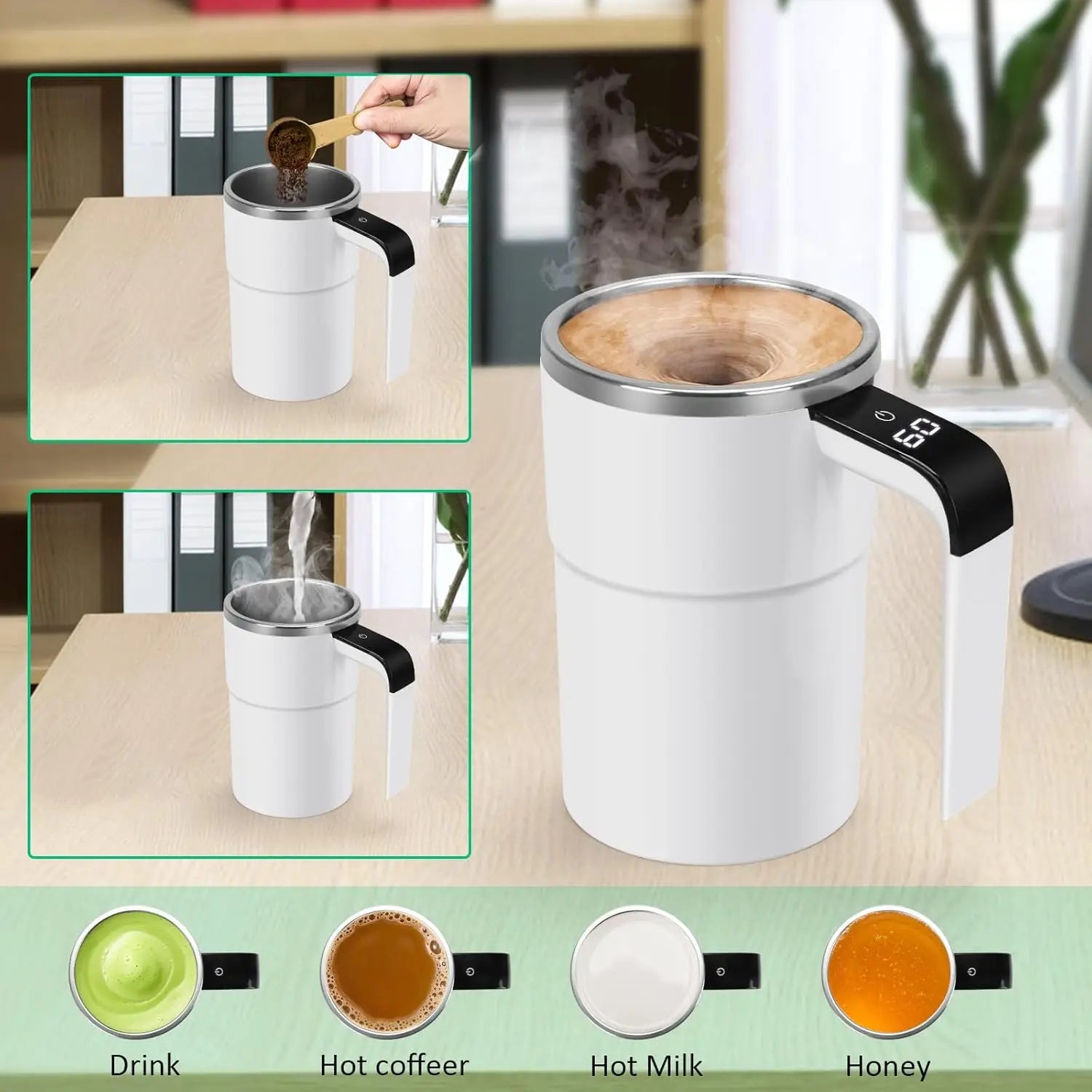 Smart Self-Stirring Coffee Mug – USB Rechargeable Magnetic Thermal Cup with LCD Display