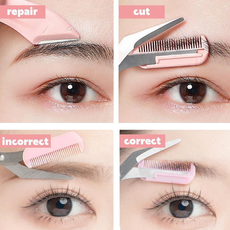 Eyebrow Scissors Set, 3Pcs/Set Eyebrow Trimmer, Eyebrow Shaping Tool, Eyebrow Product for Women & Girls, Portable Eye Makeup Tools for Home & Travel