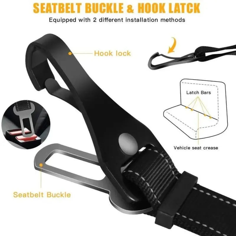 Adjustable Dog Car Seat Belt – Reflective Safety Leash Harness for Small & Large Dogs