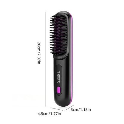 Cordless Rechargeable Hair Straightener Brush with Negative Ions – Effortless Styling for Fluffy, Curly Hair!