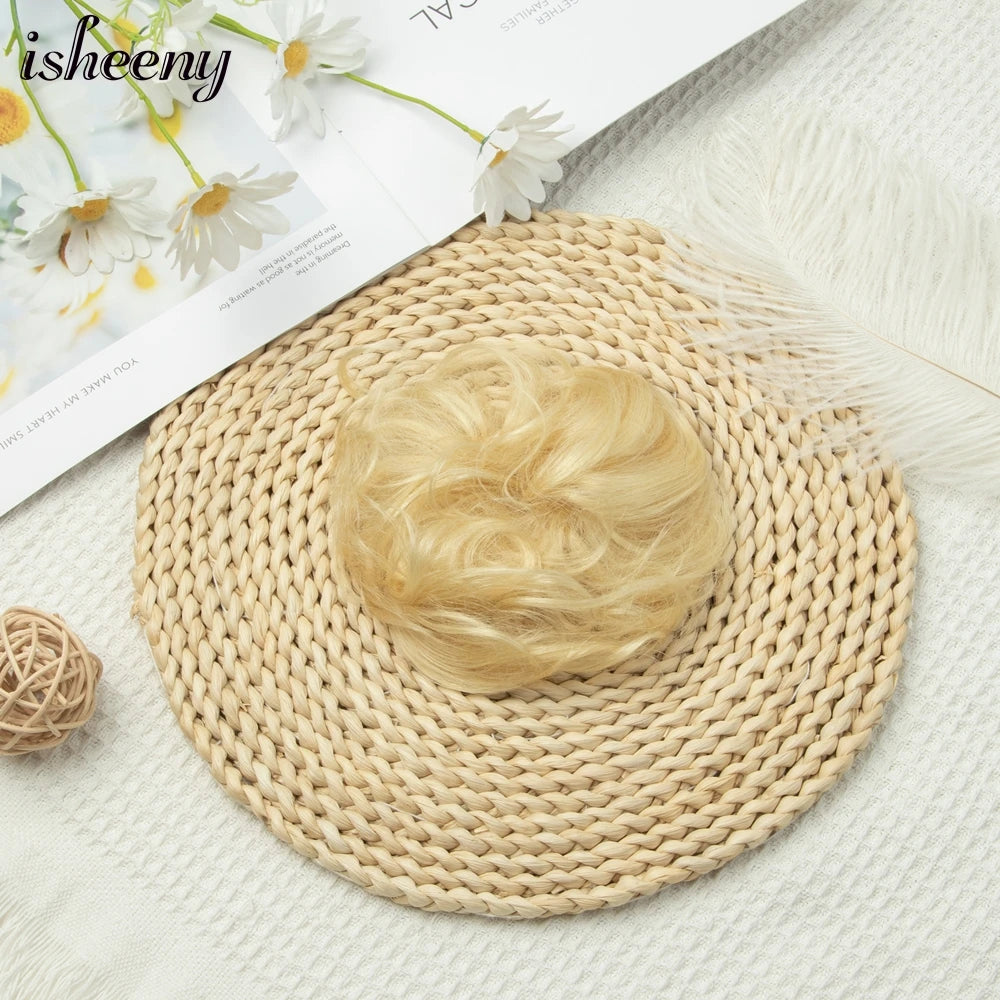 Messy Bun Hair Piece Natural Curly Updo Extension with Elastic Band Ponytail Bun for Women