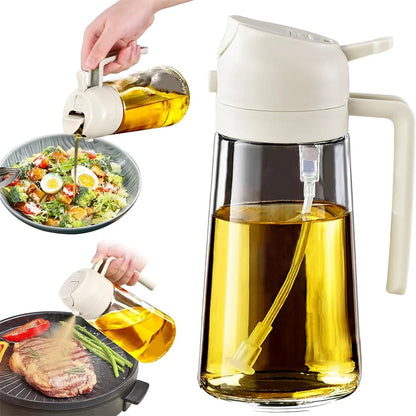 Glass Oil Dispenser – 2-in-1 Spray & Pour Bottle (470ml / 16oz) with Auto-Flip Lid & No-Drip Design