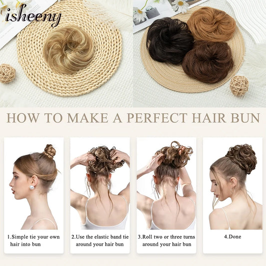 Messy Bun Hair Piece Natural Curly Updo Extension with Elastic Band Ponytail Bun for Women