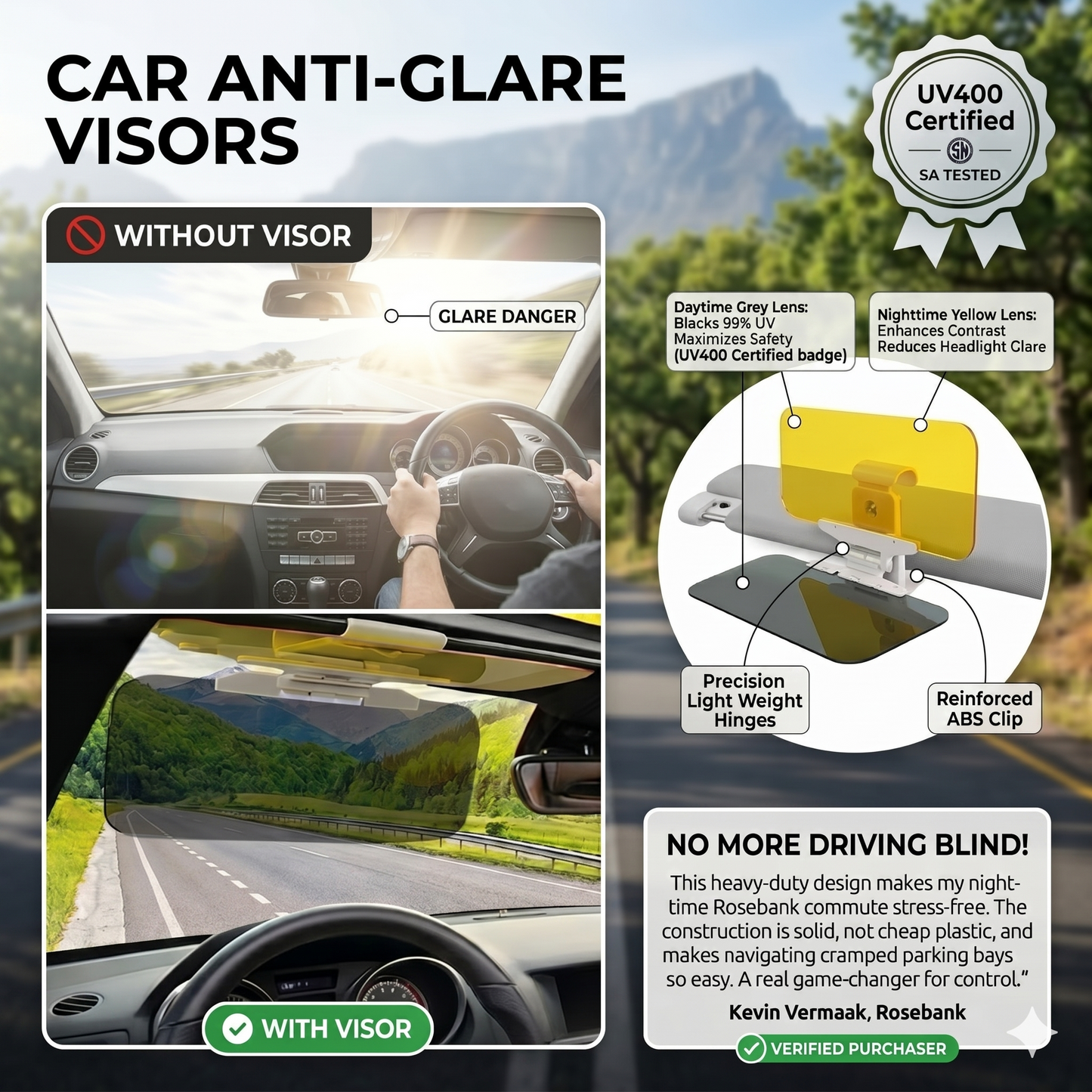ClearDrive  2-in-1 HD Anti-Glare Visor | Day & Night Driving Safety