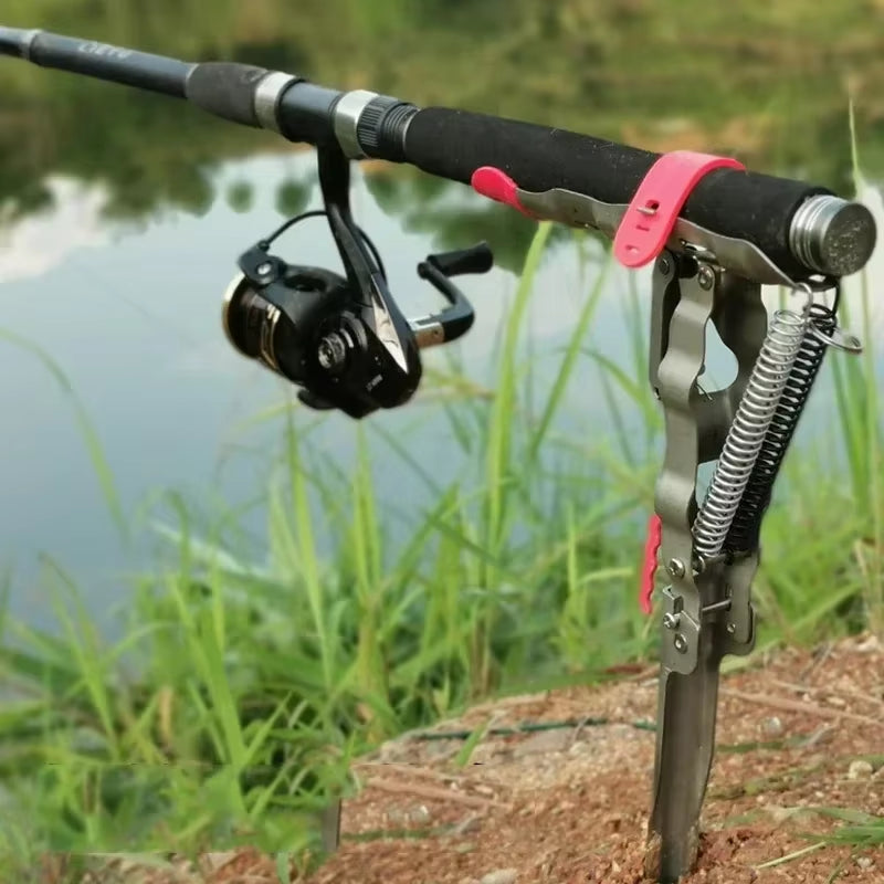 Experience Effortless Fishing with Our Automatic Double Spring Angle Fishing Pole Holder - Foldable, Anti-Rust Steel Design!