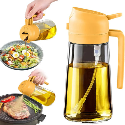 Glass Oil Dispenser – 2-in-1 Spray & Pour Bottle (470ml / 16oz) with Auto-Flip Lid & No-Drip Design