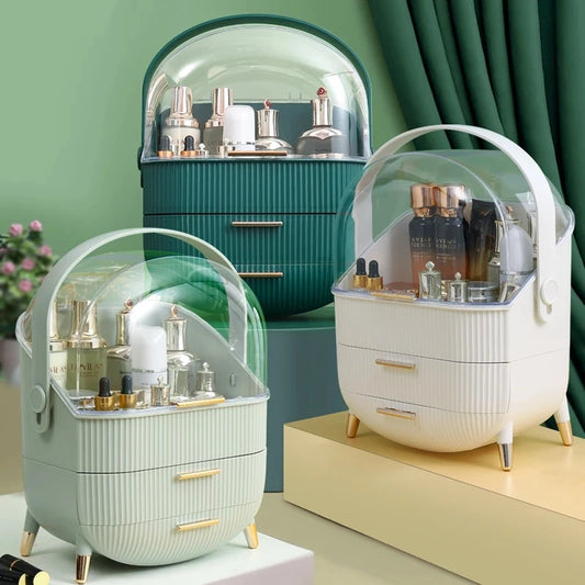 Ultimate Makeup Organizer: Spacious Cosmetic Storage Box for Skin Care & Brush Holders - Perfect for Your Dressing Table!