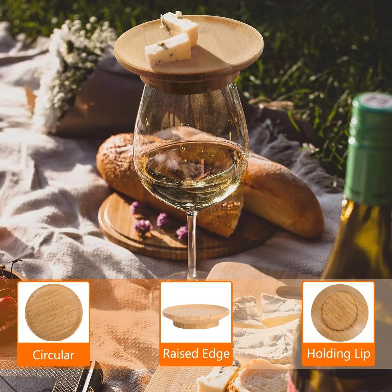 Bamboo Wine Glass Topper Charcuterie Plates – 1/2/4 Pcs Coaster Boards for Parties, Restaurants & Bars